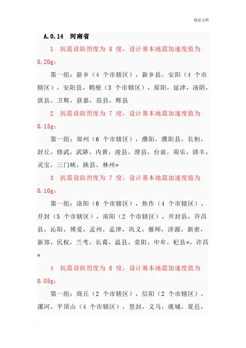 河南省抗震设防烈度