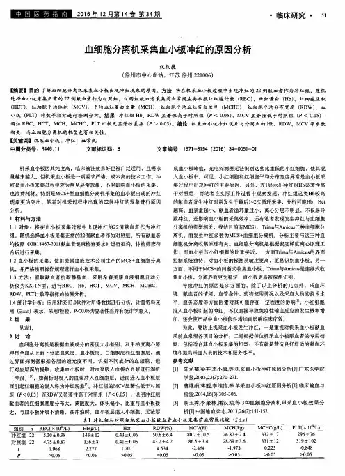 血细胞分离机采集血小板冲红的原因分析