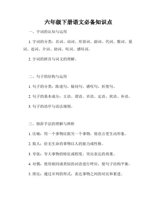 六年级下册语文必备知识点