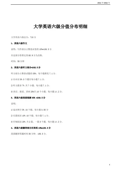 大学英语六级分值分布明细