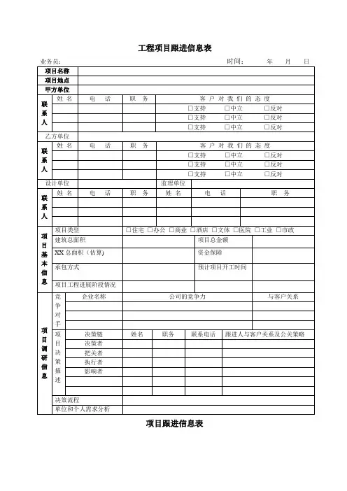 工程项目跟进信息表