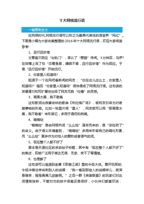 十大网络流行语