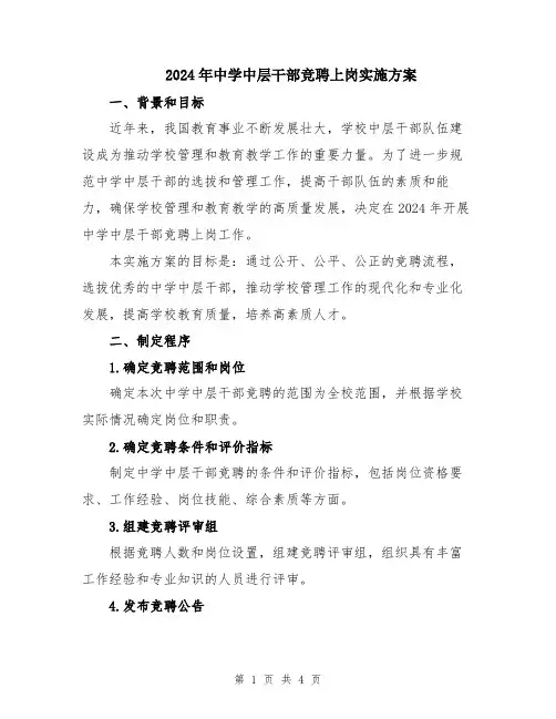 2024年中学中层干部竞聘上岗实施方案