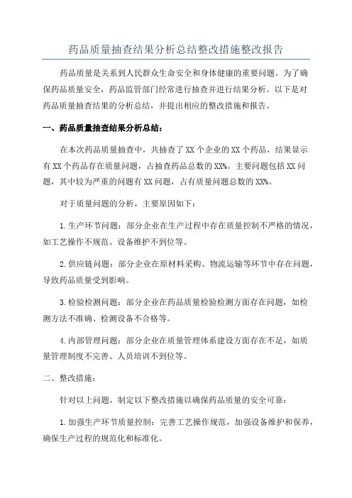 药品质量抽查结果分析总结整改措施整改报告