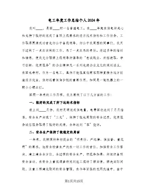 电工年度工作总结个人2024年(6篇)