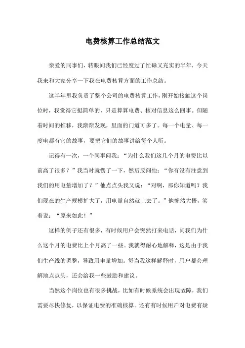 电费核算工作总结范文