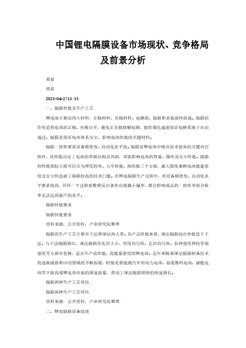 中国锂电隔膜设备市场现状、竞争格局及前景分析
