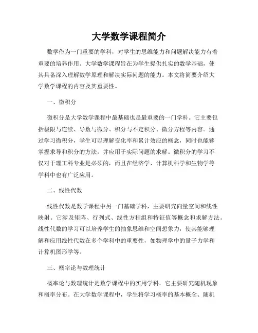 大学数学课程简介