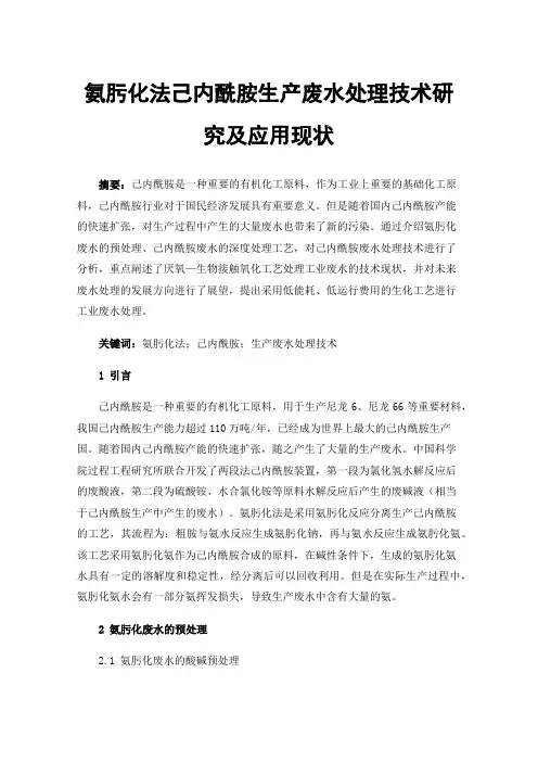 氨肟化法己内酰胺生产废水处理技术研究及应用现状