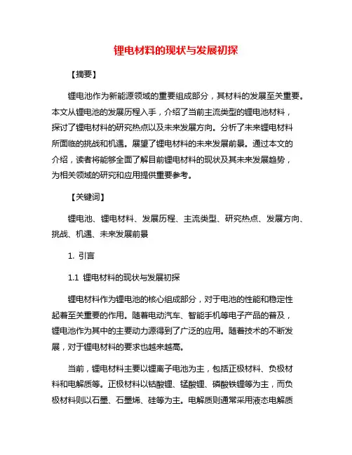 锂电材料的现状与发展初探