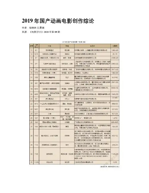 2019年国产动画电影创作综论