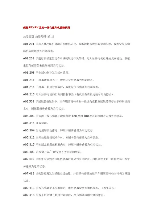 理想系列一体化速印机故障代码
