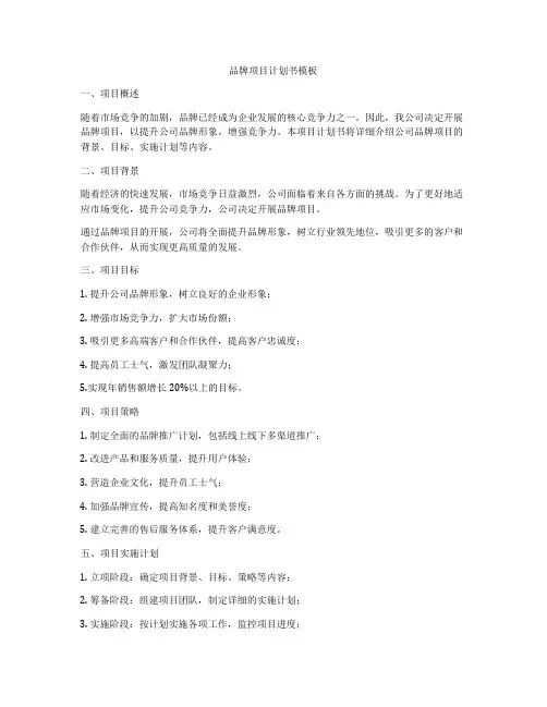 品牌项目计划书模板