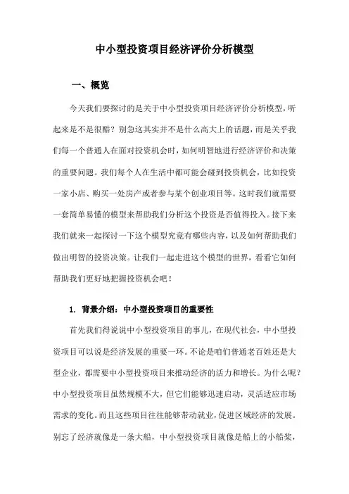 中小型投资项目经济评价分析模型
