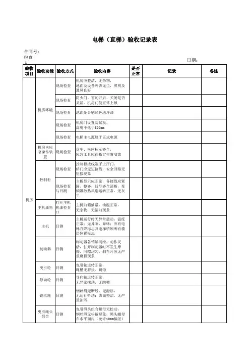 电梯(直梯)验收记录表