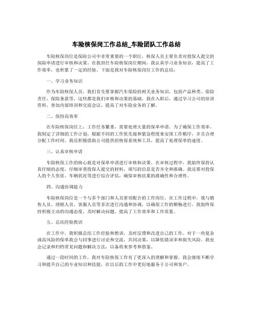 车险核保岗工作总结_车险团队工作总结