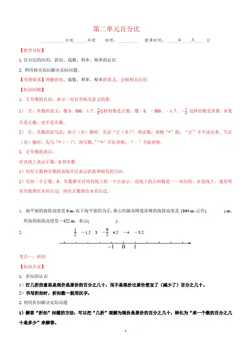 (word完整版)人教版六年级下册数学第二单元百分比复习讲义