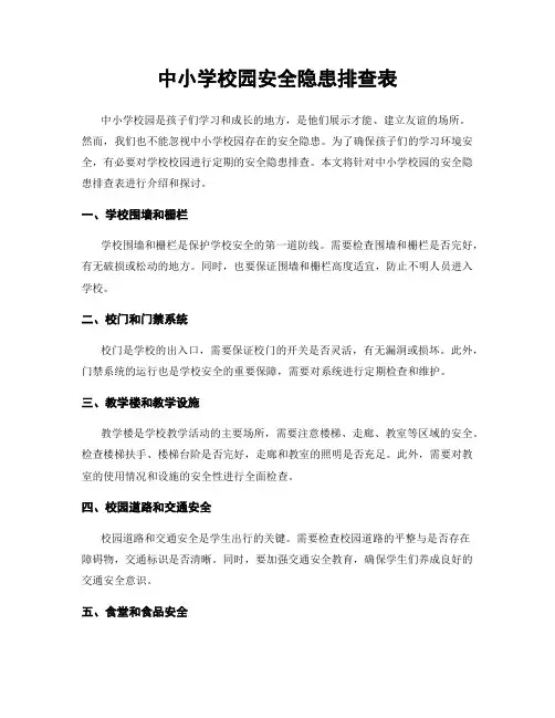 中小学校园安全隐患排查表