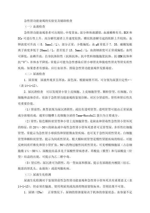 急性肾功能衰竭的实验室及辅助检查