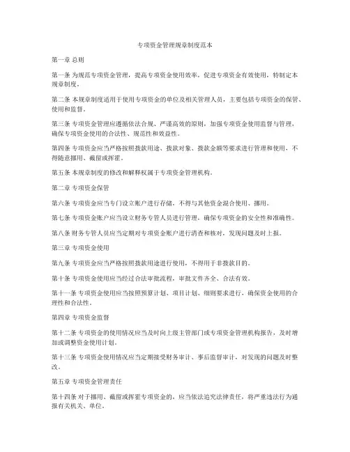 专项资金管理规章制度范本