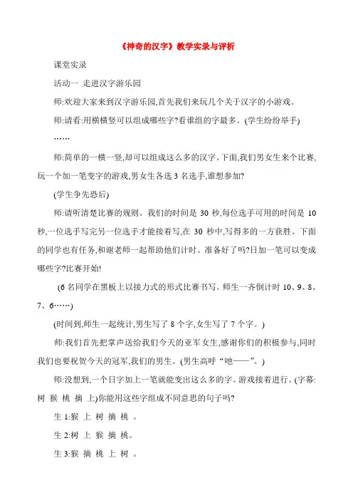 《神奇的汉字》教学实录与评析