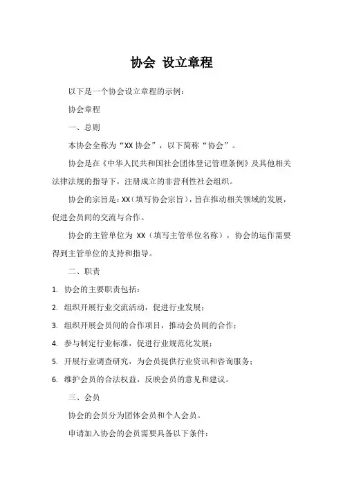 协会 设立章程