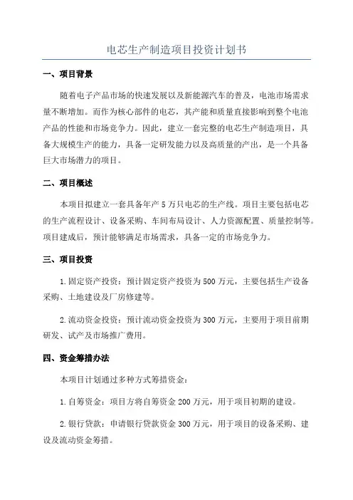电芯生产制造项目投资计划书
