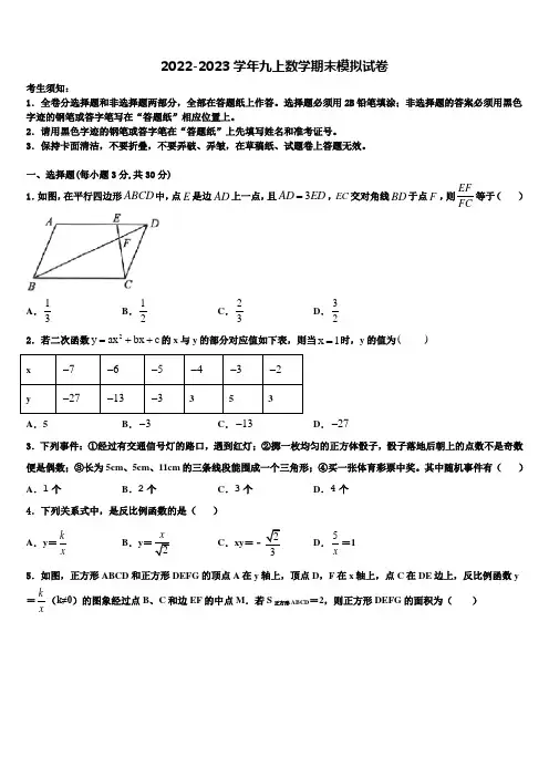 天津市河东区五十四中学2022年九年级数学第一学期期末综合测试试题含解析