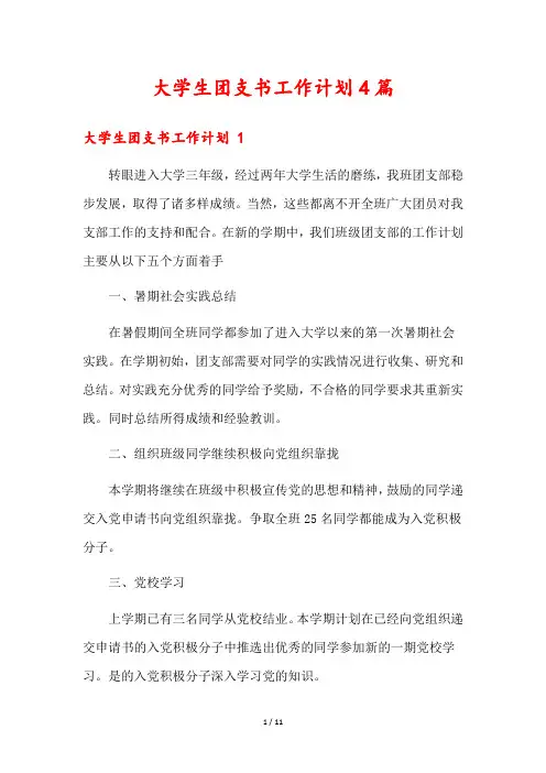 大学生团支书工作计划4篇