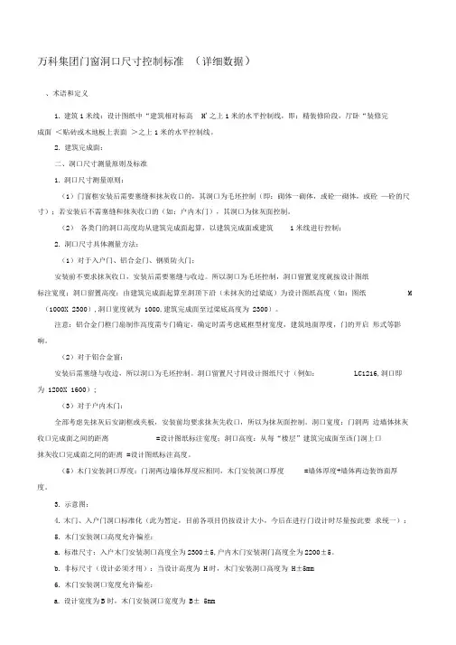 万科集团门窗洞口尺寸控制标准详细数据