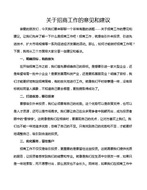 关于招商工作的意见和建议
