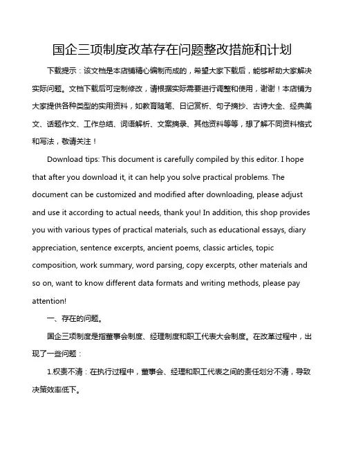 国企三项制度改革存在问题整改措施和计划