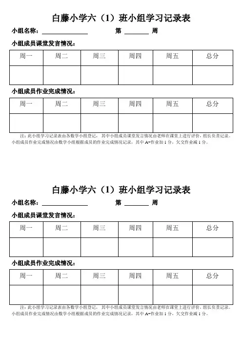 六1班数学小组学习记录表