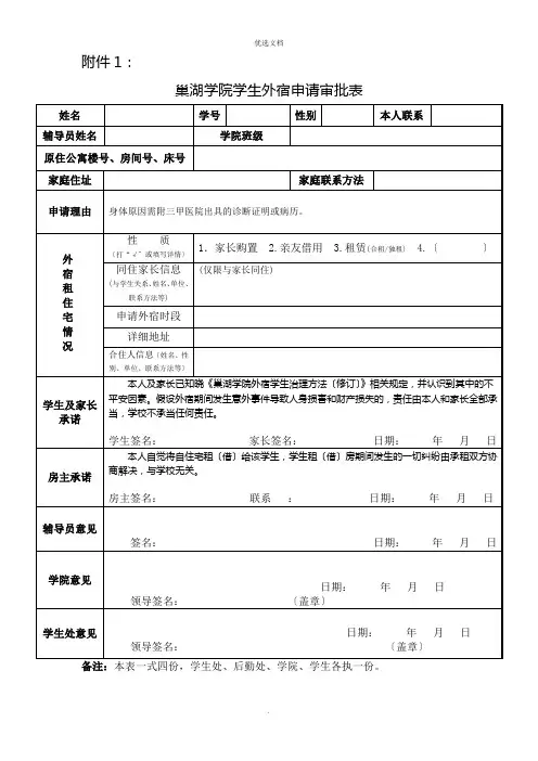学院学生外宿申请审批表