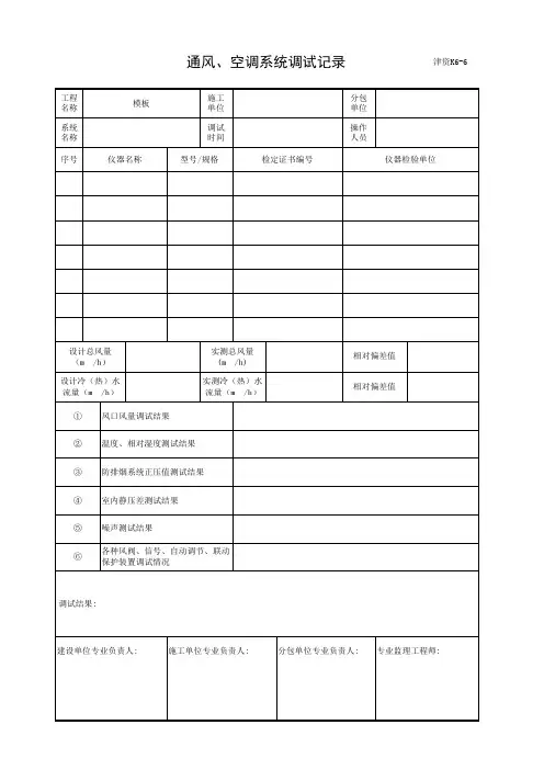 通风、空调系统调试记录