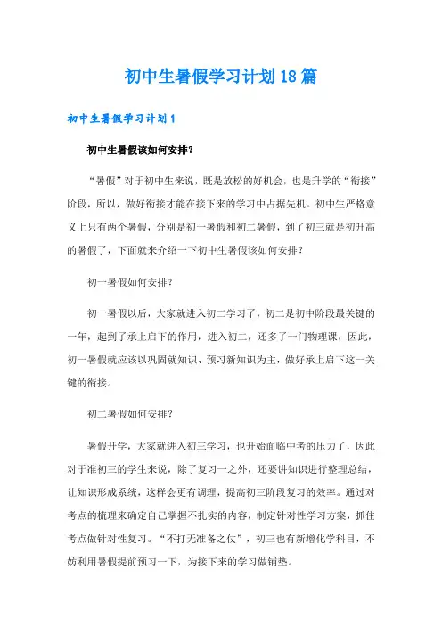 初中生暑假学习计划18篇