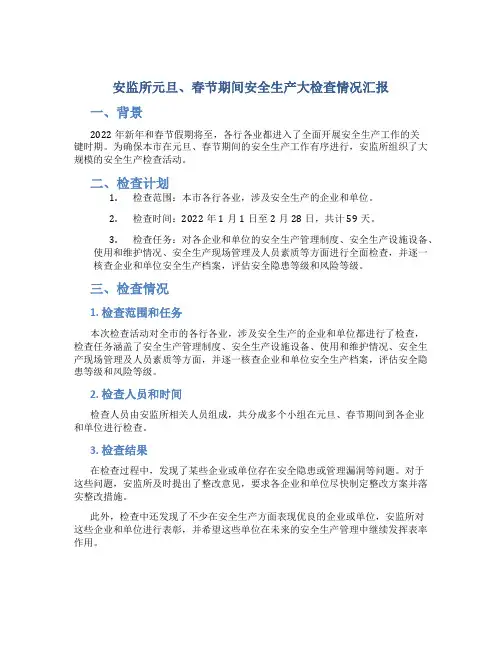 安监所元旦、春节期间安全生产大检查情况汇报