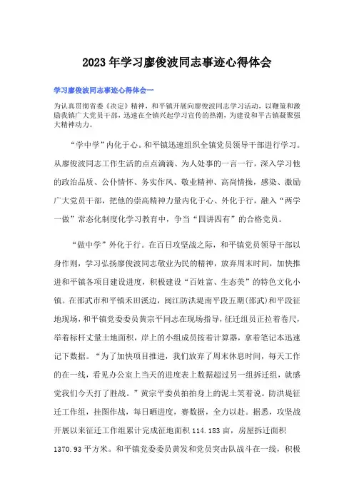 2023年学习廖俊波同志事迹心得体会
