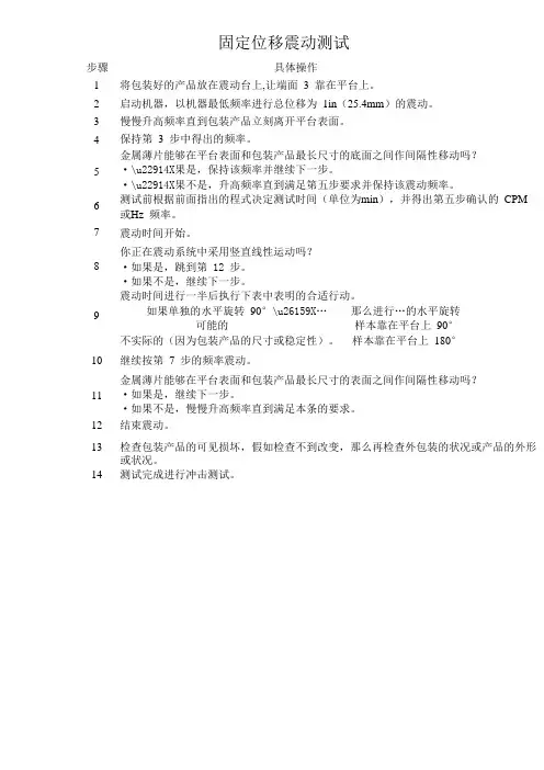 ISTA包装产品的性能固定位移震动测试步骤及具体操作要求