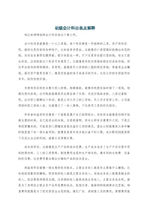 初级会计科目表及解释