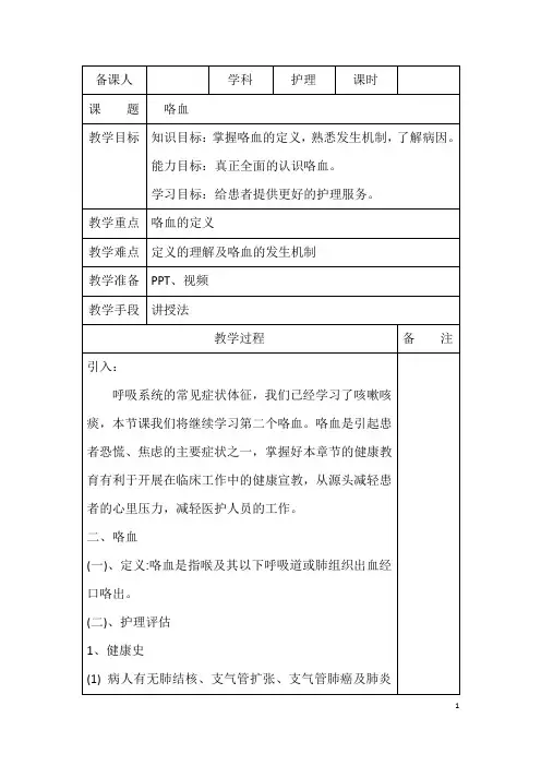 内科护理学 咯血