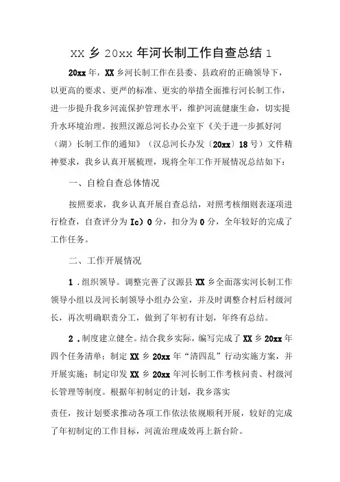 xx乡20xx年河长制工作自查总结2篇
