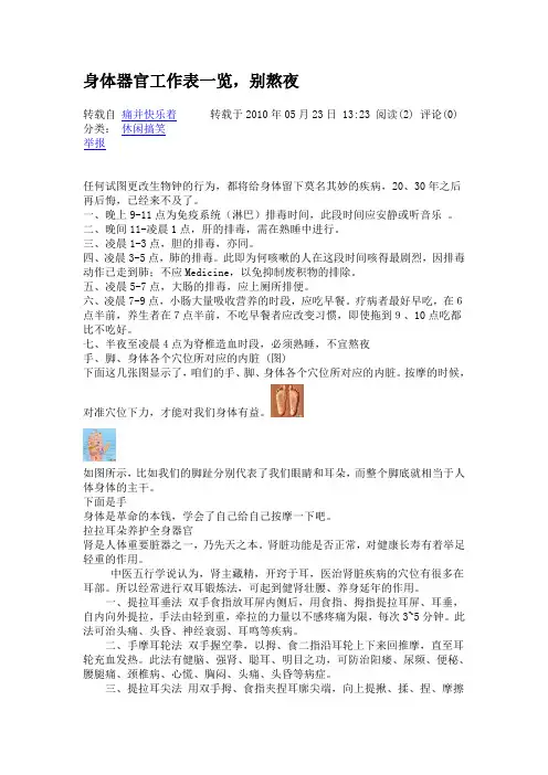 身体器官工作表一览