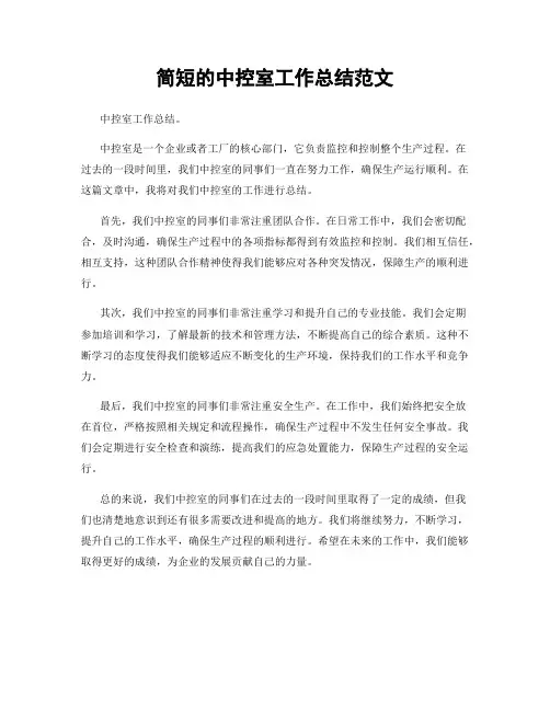 简短的中控室工作总结范文