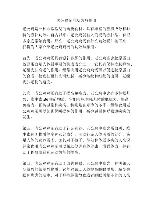 老公鸡汤的功效与作用