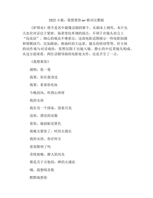 2022年老狼我要你mv歌词完整版