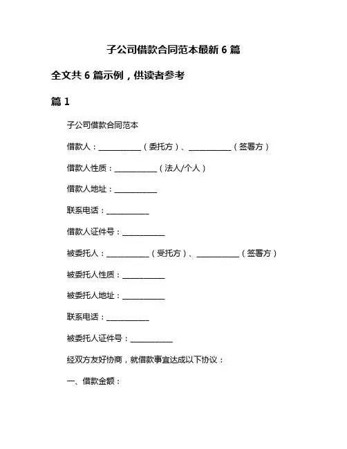 子公司借款合同范本最新6篇