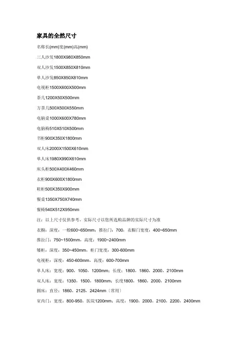 家具的基本尺寸