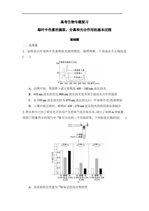 高考生物专题复习：绿叶中色素的提取、分离和光合作用的基本过程