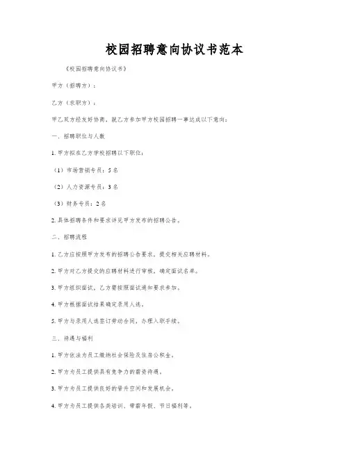 校园招聘意向协议书范本